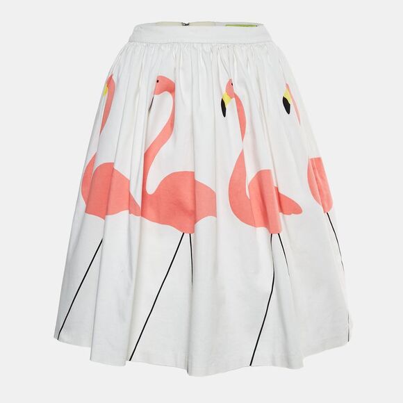 Alice + Olivia Dresses & Skirts - Alice + Olivia White Flamingo Print Stretch Cotton Flared Hale Mini Skirt Xs